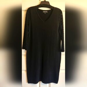 Jones New York Black Dress With Crochet Sleeves Medium